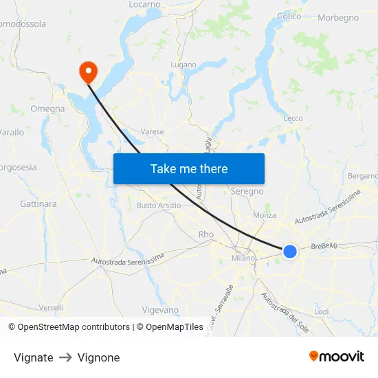Vignate to Vignone map