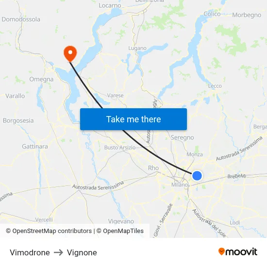 Vimodrone to Vignone map
