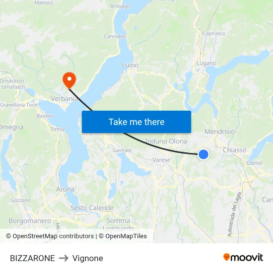 Bizzarone to Vignone map