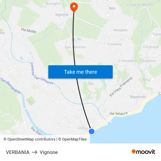Verbania to Vignone map