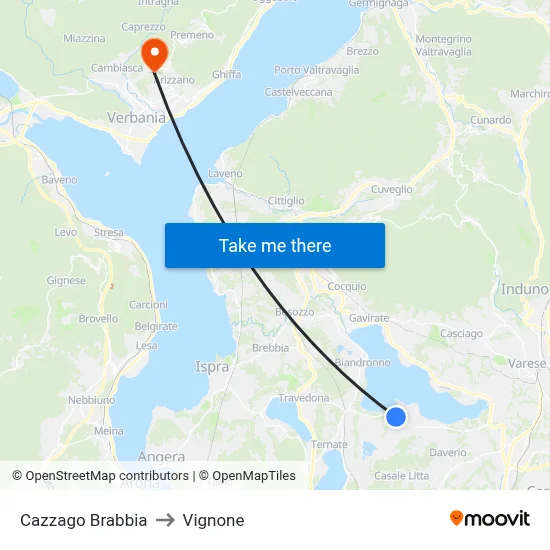 Cazzago Brabbia to Vignone map
