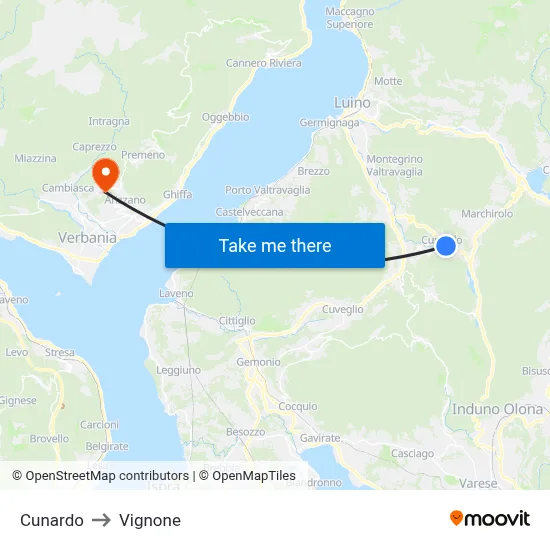 Cunardo to Vignone map