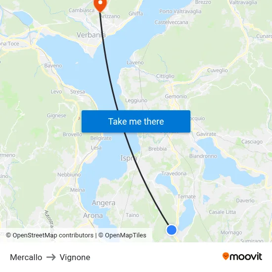 Mercallo to Vignone map