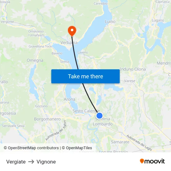 Vergiate to Vignone map