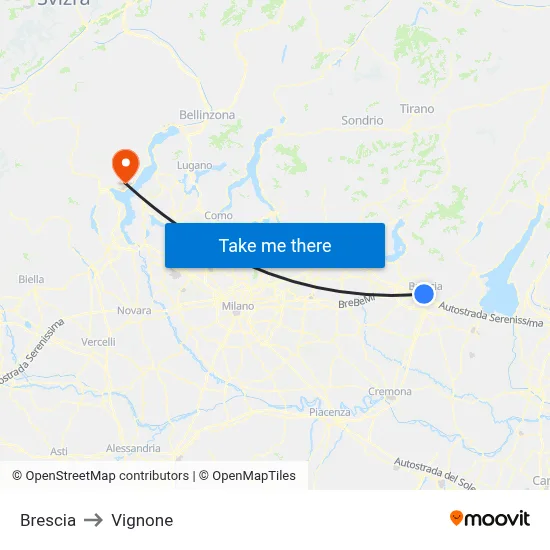 Brescia to Vignone map