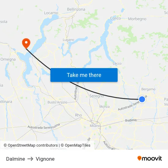 Dalmine to Vignone map