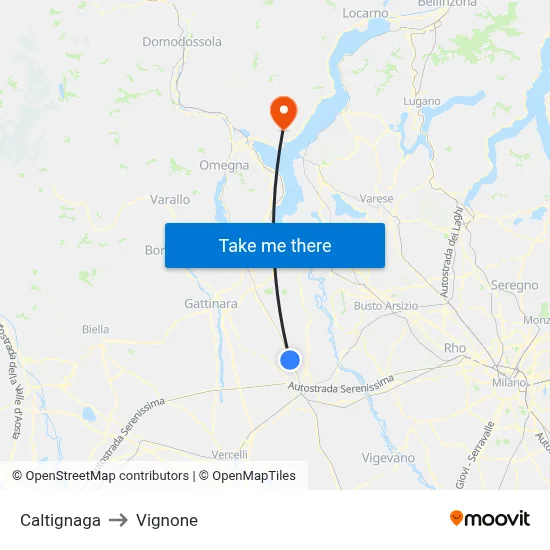 Caltignaga to Vignone map