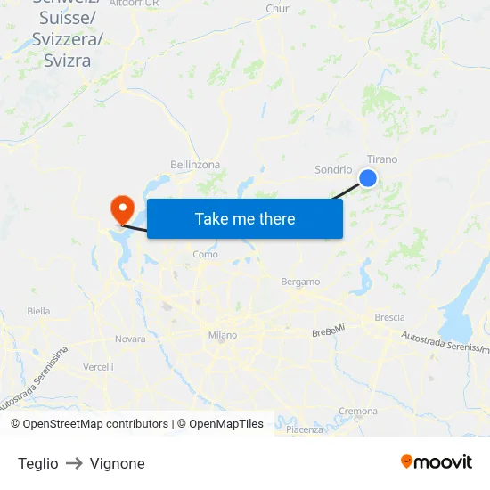 Teglio to Vignone map