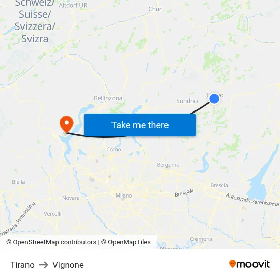 Tirano to Vignone map