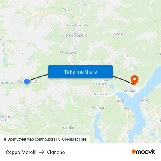 Ceppo Morelli to Vignone map