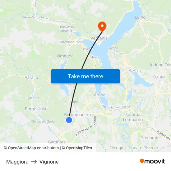 Maggiora to Vignone map