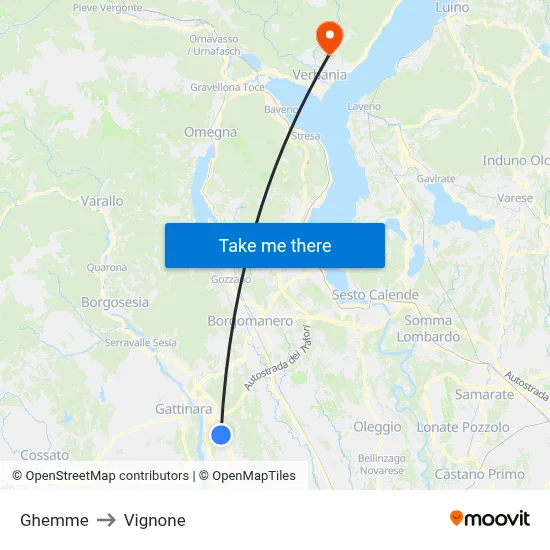 Ghemme to Vignone map