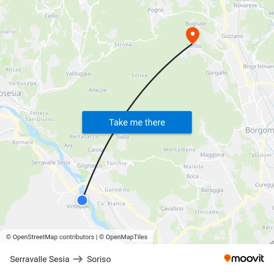 Serravalle Sesia to Soriso map