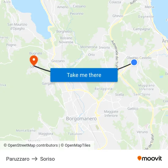 Paruzzaro to Soriso map