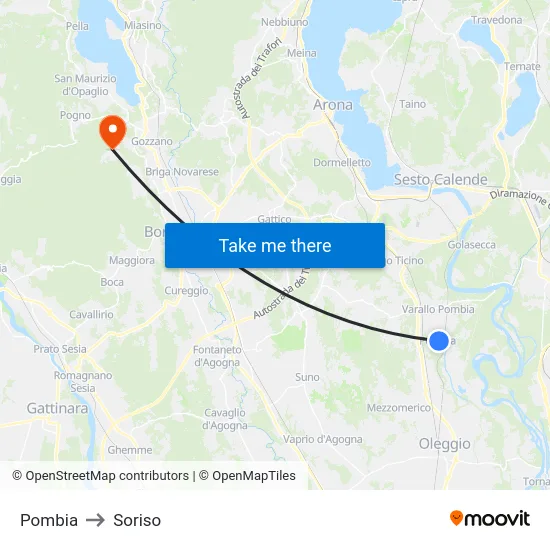 Pombia to Soriso map