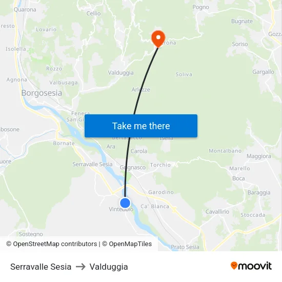 Serravalle Sesia to Valduggia map