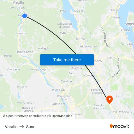 Varallo to Suno map
