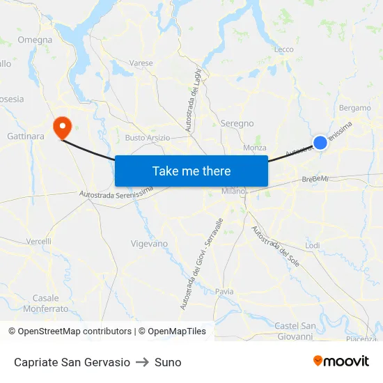 Capriate San Gervasio to Suno map
