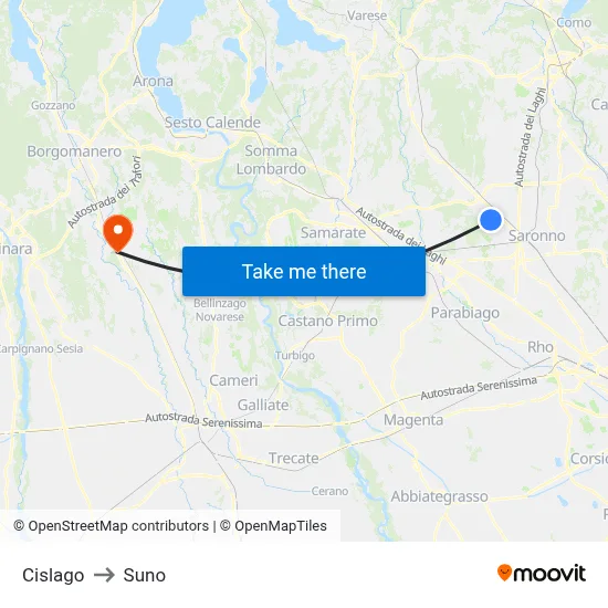 Cislago to Suno map