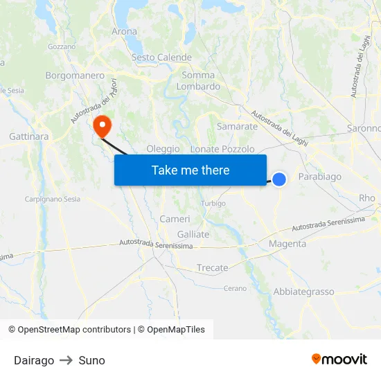 Dairago to Suno map