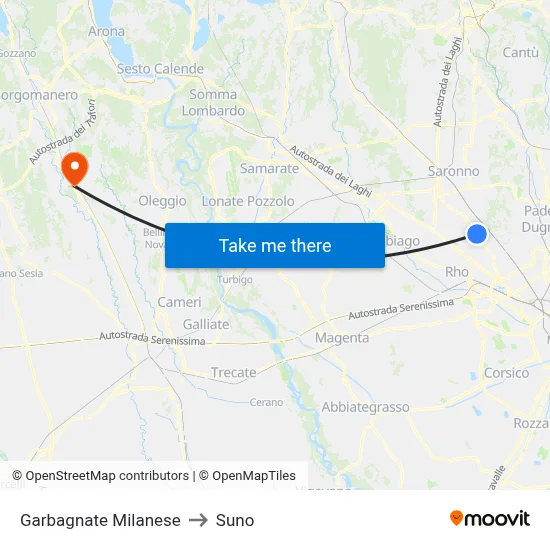 Garbagnate Milanese to Suno map