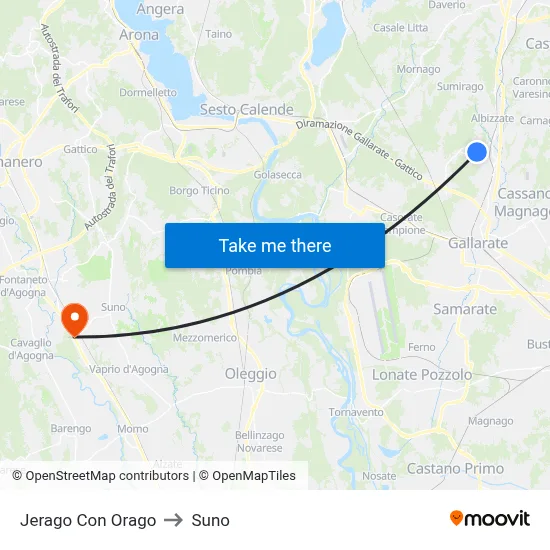 Jerago con Orago to Suno map