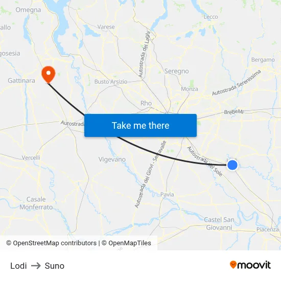 Lodi to Suno map