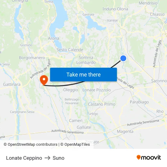 Lonate Ceppino to Suno map