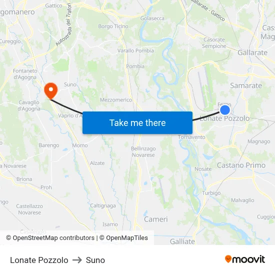 Lonate Pozzolo to Suno map