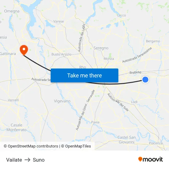 Vailate to Suno map