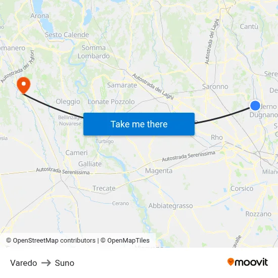 Varedo to Suno map