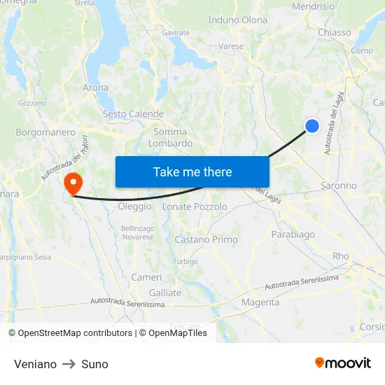 Veniano to Suno map