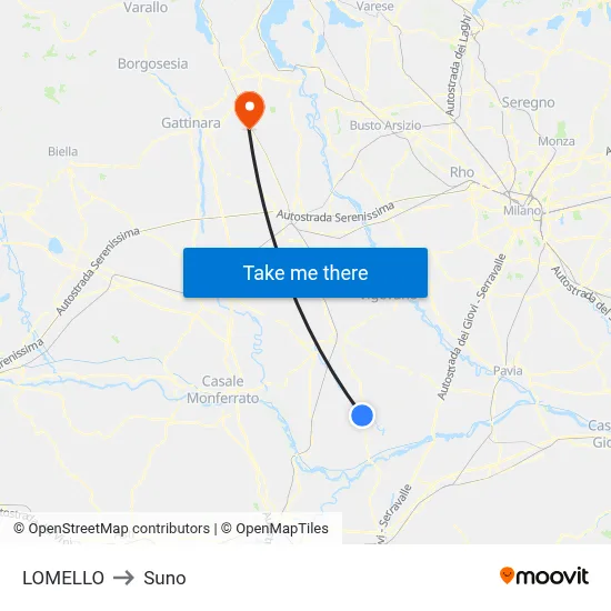 Lomello to Suno map