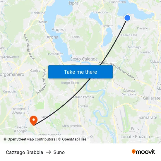 Cazzago Brabbia to Suno map
