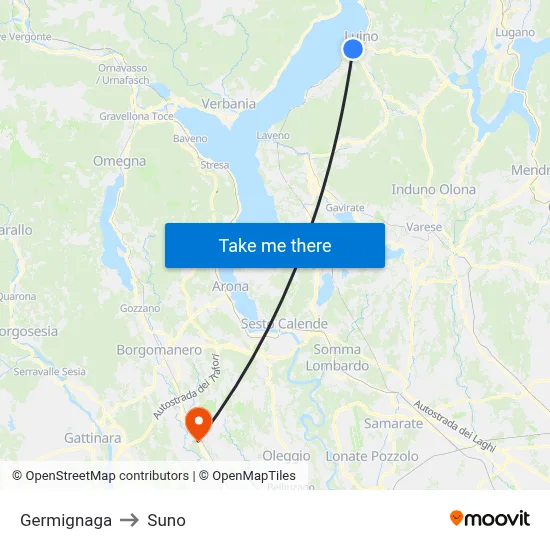 Germignaga to Suno map