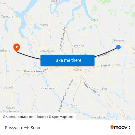 Stezzano to Suno map