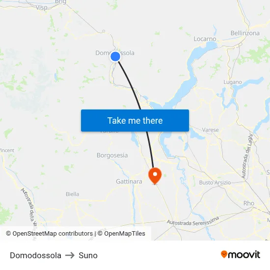 Domodossola to Suno map