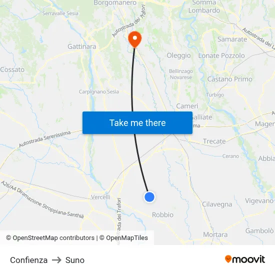 Confienza to Suno map