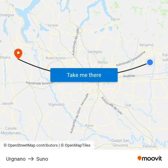 Urgnano to Suno map