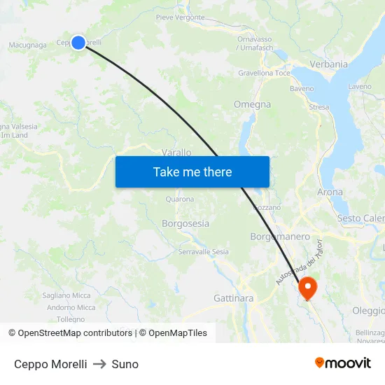 Ceppo Morelli to Suno map