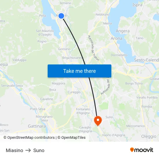 Miasino to Suno map