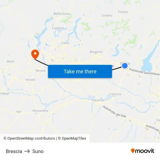 Brescia to Suno map