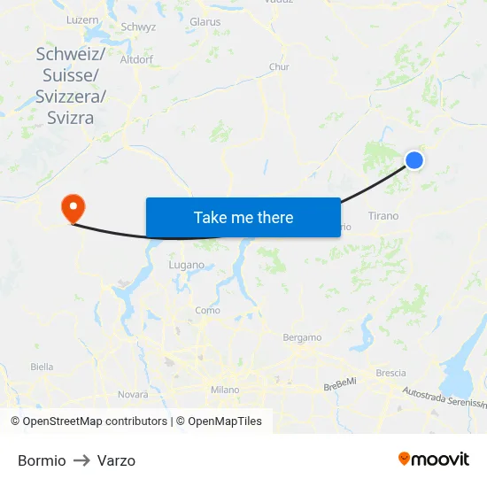 Bormio to Varzo map