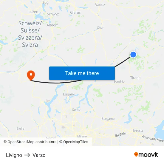 Livigno to Varzo map