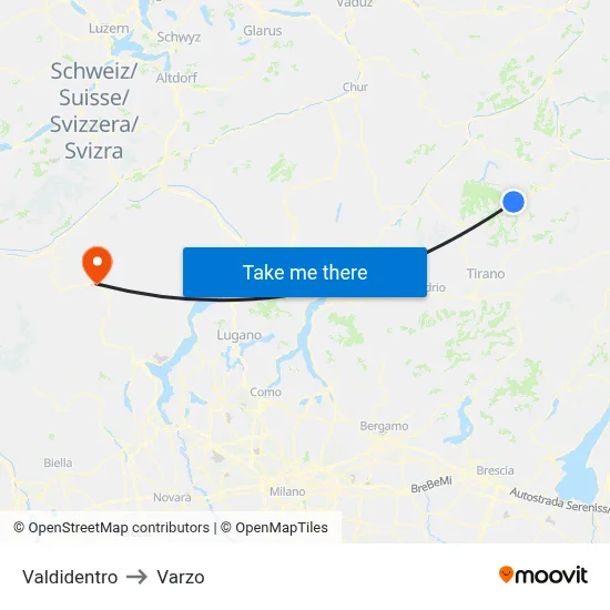 Valdidentro to Varzo map