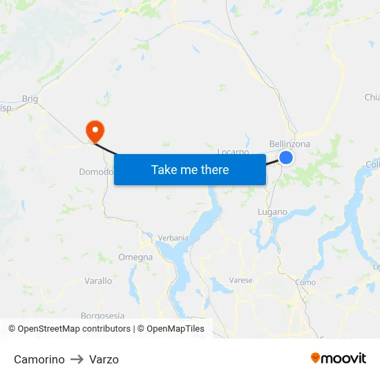 Camorino to Varzo map