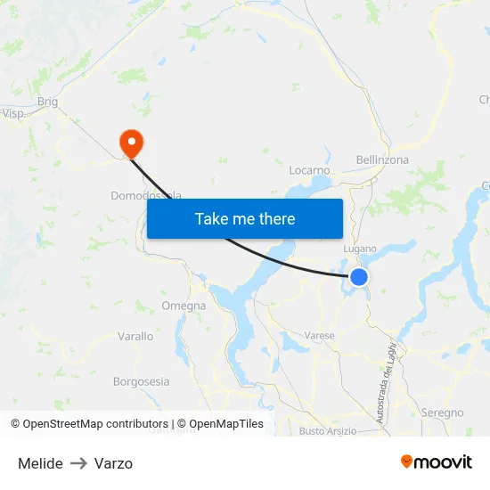Melide to Varzo map