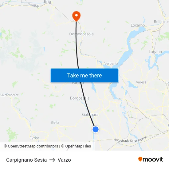 Carpignano Sesia to Varzo map