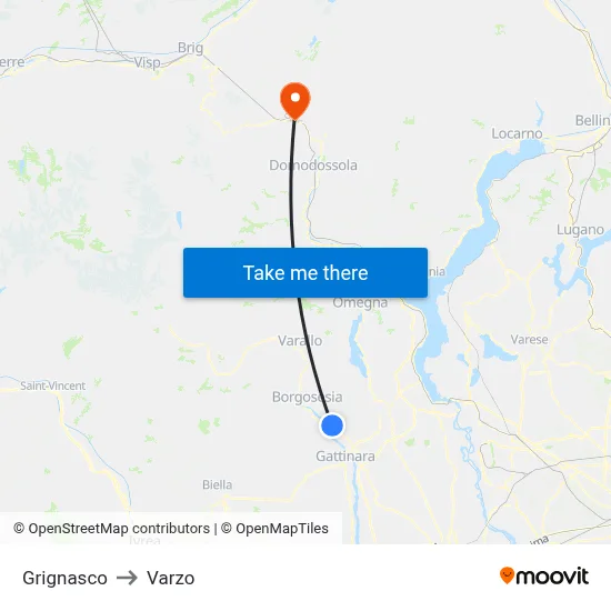 Grignasco to Varzo map