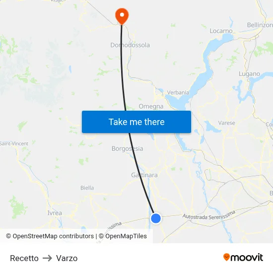 Recetto to Varzo map